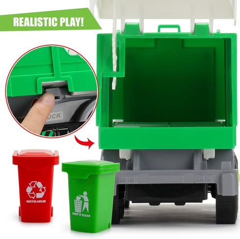 1:12 37 MOBIUS Toys Garbage Truck Large Scale Recycling Truck with Lights, Sounds & Moving Parts Durable BPA-Free Trash