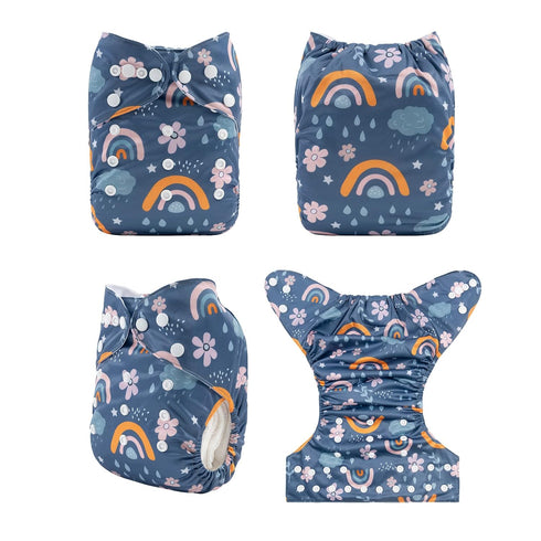 6 Pack+6pcs 6FG38 babygoal Reusable Cloth Diapers Rayon from Bamboo Inserts+Wet Bag, One Size Adjustable Washable