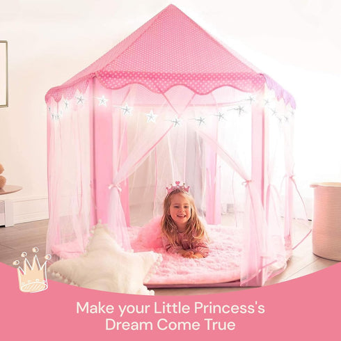 Princess Tent for Kids - 55" X 53" with LED Star Lights, Toddler Playhouse, Princess Castle Toys