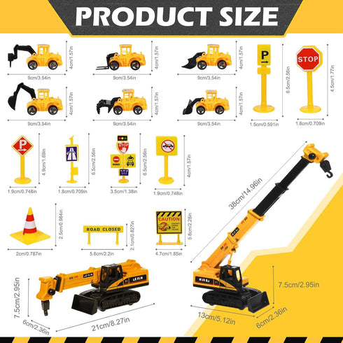 16 Set RAYNAG Pieces Construction Cake Topper Vehicles Cake Decoration Construction Birthday Party Supplies Large Crane