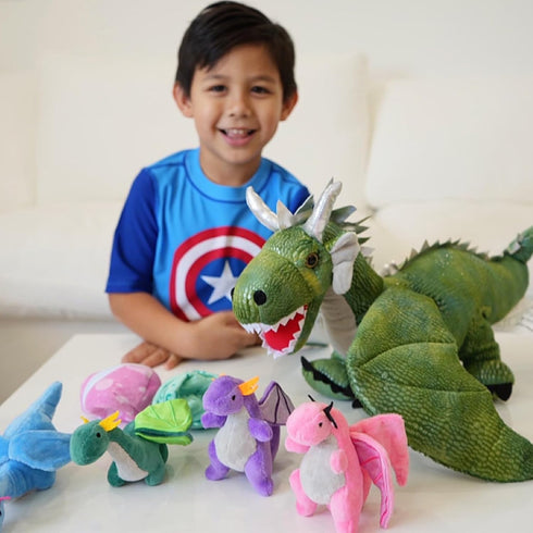 7Pcs Dragon Plush Toy Set, Dinosaur Stuffed Animals with 4 Baby Dragons & 2 Eggs, Birthday Gift for Kids