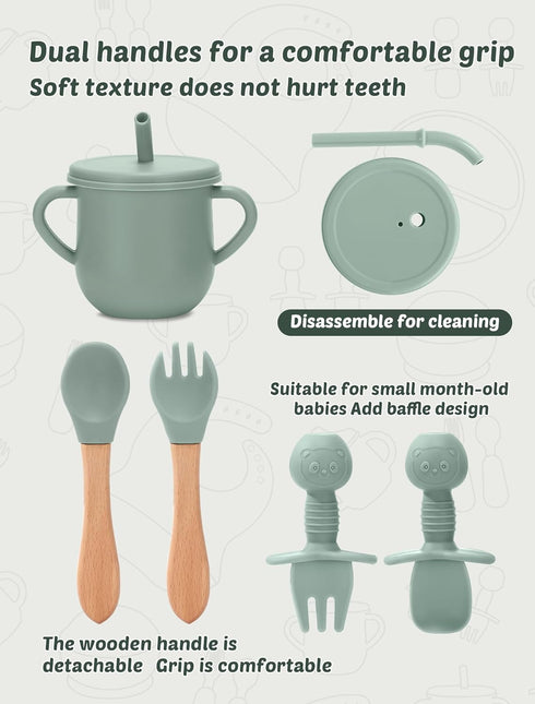 24 Set, PCS Silicone Baby Feeding Baby Led Weaning Supplies Includes Suction Bowls and Divided Plates, Adjustable