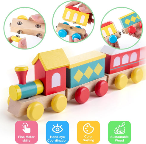 Set 3-8 TIGERHU Wooden Train | Educational Building Toys with Snap-On Design, Eco-Friendly Solid Wood Tracks