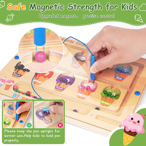 2 1 Counting 2 3 4 5 in Magnetic Color and Number Maze, ABC Alphabet Puzzles Board Magnet Ice Cream Toys, Montessori