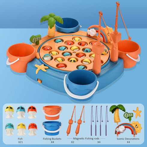 Magnetic Fishing Game Set - Fun Fishing Toy Board Games for Kids and Toddlers Age 3-8, 21 Fish and 6 Poles
