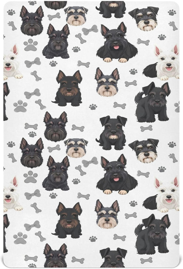 Pigsaly Crib Sheets Black White Puppy Schnauzer Dogs Baby Sheet for Standard Crib