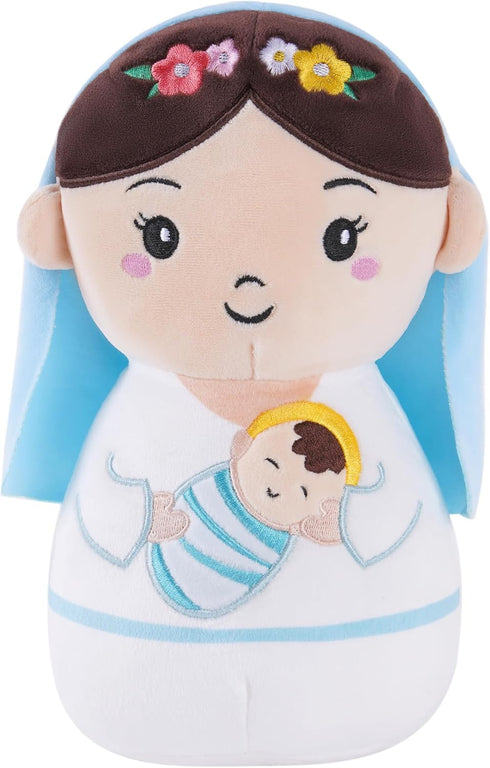 Virgin Mary Plush Doll, 8-Inch Mother Mary Stuffed Plushie Pillow Holding Baby