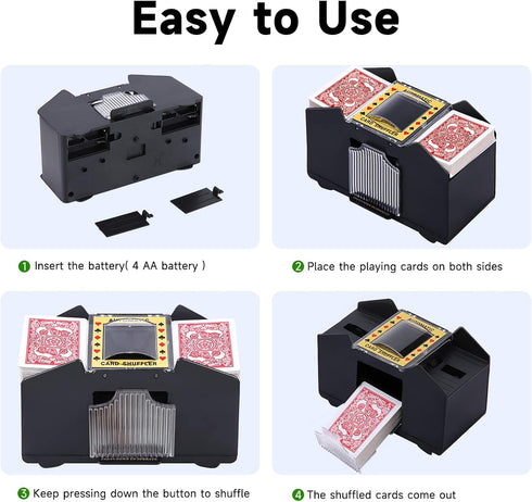 Automatic Card Shuffler 1/2/4/6 Decks, Electric Battery-Operated Shuffler for Poker, Home Card Games