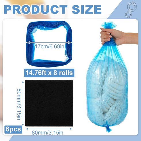 Jaloro 8 Pack 6 Diaper Pail Refill Bags with Activated Charcoal Odor Filters, Lemon Scent Leak-proof Liners Compatible