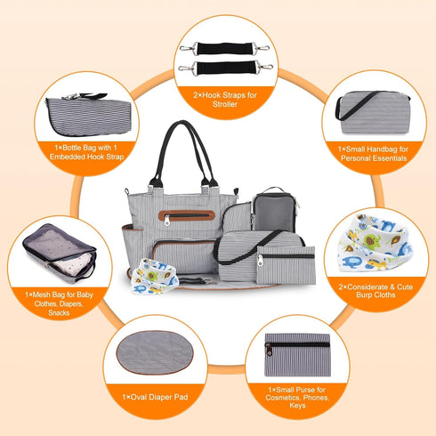 8pc Set, Moclever Diaper Tote Baby Essentials with Multifunctional Diaper Bags, Bottle & Mesh Bag