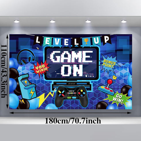 Blulu Video Game Party Decoration, Video Gaming Photo Backdrop Banner for Gamer Room Decor (70.9 x 43.3 Inch)