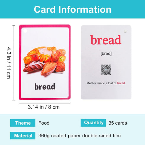 Lilias 4.3 3.14 Inch, 35 Set Food Flash Cards, Toddler Learning Toys, Preschool Learning Toys, Homeschool Supplies