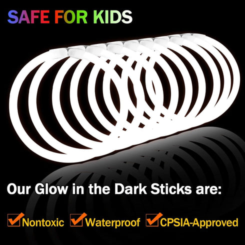 500 PCS White Glow Stick Bracelets Necklaces 8" Glowsticks Bulk Glow in The Dark Party Supplies for Halloween