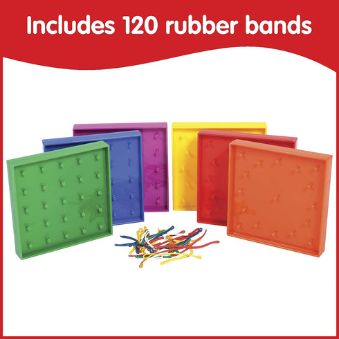 Set Set 6 3+ 5 5 Grid/12 edxeducation Double-Sided Geoboard | of with Rubber Bands | Ages | Math Resources, Fine Motor