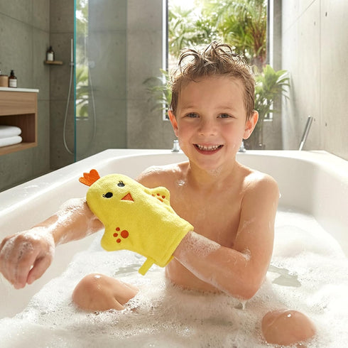 FNANJWQ 2 PCS Baby Bath Mitt Washcloths Gloves Panda Chicken Toddler Soft Washcloths for Kids Designed in Cute Animal