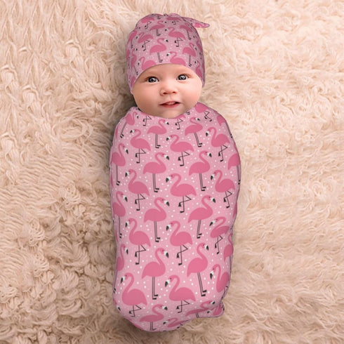 Broiteid Set Flamingo Cartoon Baby Stuff Newborn Baby Swaddle Blanket Swaddling Blanket with Beanie Soft for Unisex