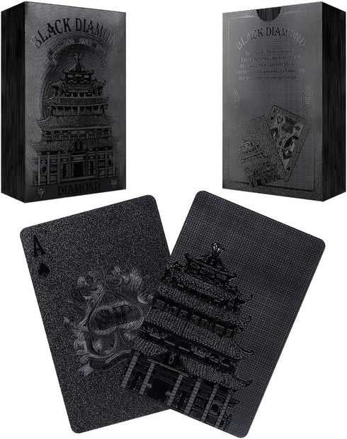 Luxury Black Playing Cards - Plastic Poker Cards Standard Size 52+2 (Black Tower)