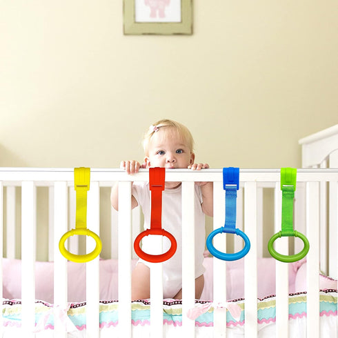 8PCS Baby Playpen Pull Up Rings in 4 Colors - Crib Assistant Rings for Infant Baby Toddler Walking