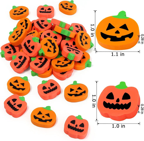 48 Pcs Halloween Pumpkin Erasers Bulk - Cute Novelty Pencil Erasers for Kids, School Prizes and Party Favors