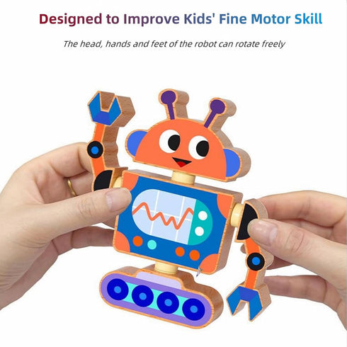YECHISY Playset, Wooden Snap-Together Building Toys: STEM Building Blocks, Robot Take Apart Fine Motor Skill Montessori