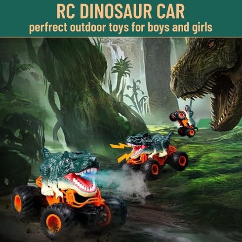 Dinosaur Monster Truck Toys - Remote Control Dinosaur Car, 2.4Ghz RC Truck for Toddlers, Light & Music, Green