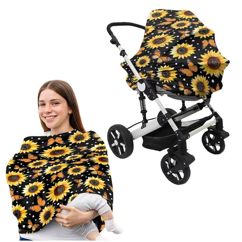 Sarogrorin 2PCS Sunflower Butterfly Baby Car Seat Cover Stretchy Carrier Covers for Stroller/Shopping Cart Nursing