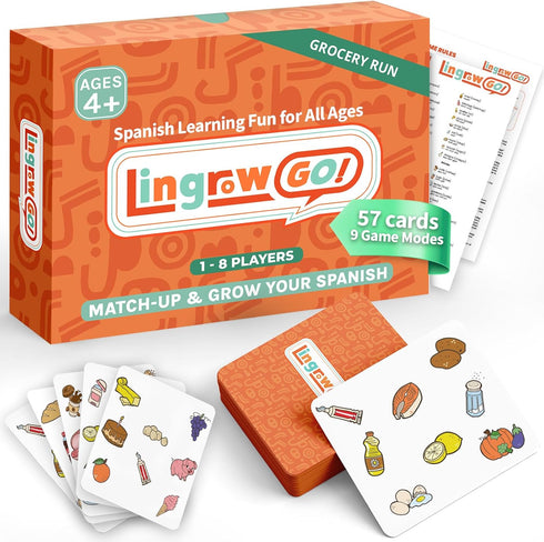 Lingrow Go! Spanish Games for Kids Bilingual Card Game | Learn 57 Food &