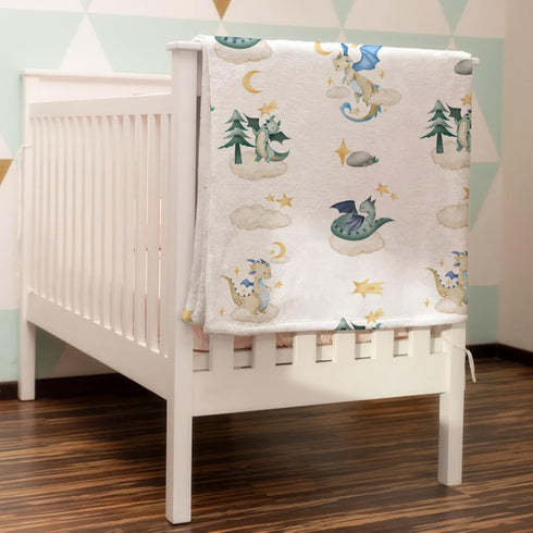Cartoon Fairy Tale Baby Blanket, Watercolor Dragons, 30x40, Soft Flannel Swaddle for Boys and Girls