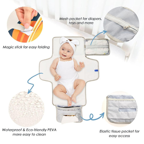 WELLDAY Space Theme Geometric Baby Changing Pad - Waterproof Diaper Changing Pad with Built-in Pillow - Portable Travel