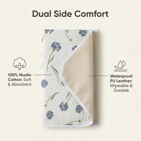 19.7"x25.6" 100% Baby Diaper Changing Pad, Waterproof Changing Pad Liners with Muslin Cotton Front Top and Leather