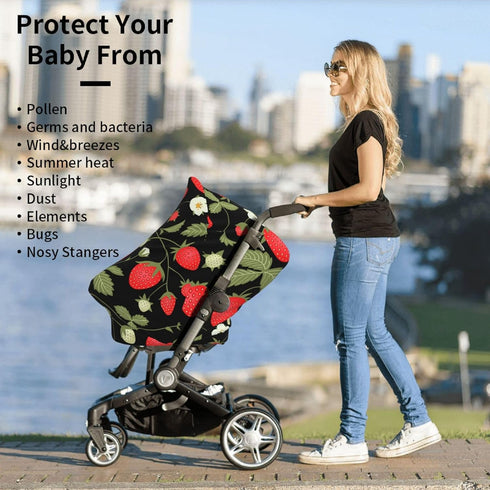 Schgap Strawberries Car Seat Covers Canopy for Baby, Soft Stroller Cover Nursing Cover Breastfeeding Baby Carrier