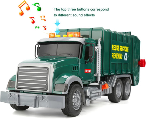 Big Garbage Truck Toys for Boys, Inertial Powered Push Car with Lights and Sounds, Trash Truck Model with 3 Garbage Cans
