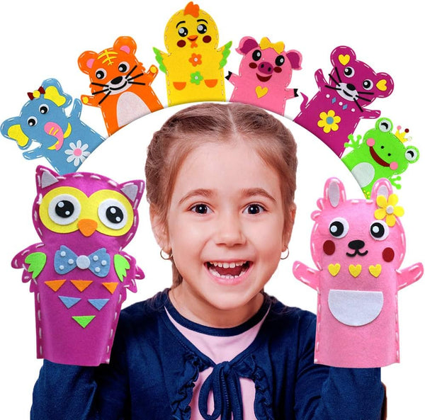 Creatoy Animal Hand Puppet Crafts Kit for Kids 8pcs Sewing Kits for Girls