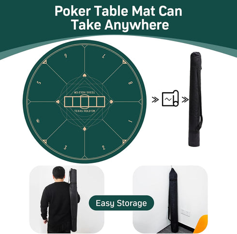 CONTINUE 47 x 47 Inch Anti-Slip Rubber Poker Table Mat for 8 Players with Carrying Bag for Texas Hold'em, Blackjack,