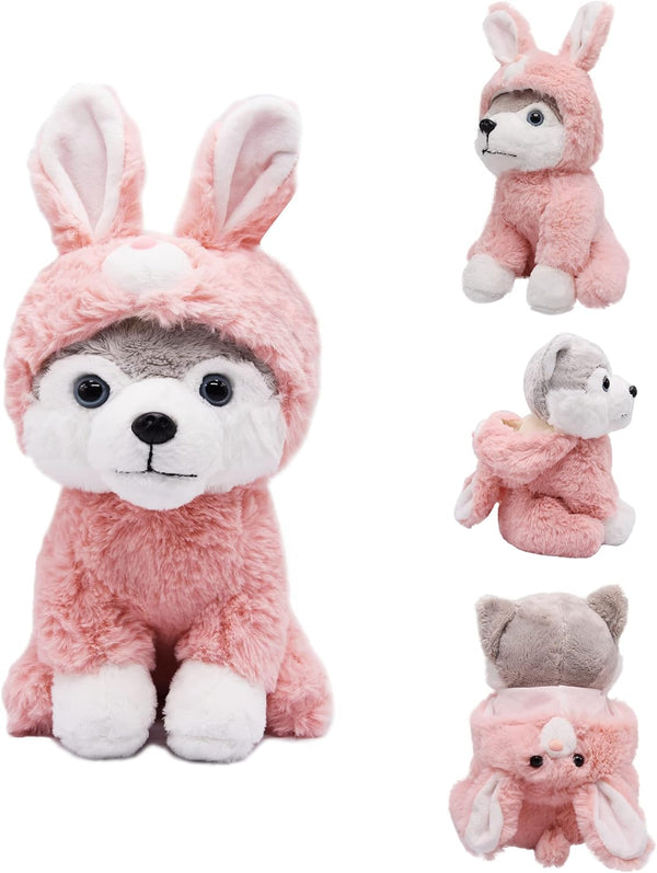 BABOLI Cuddly Husky Stuffed Animals Soft Toys with Adorable Bunny-Style Clothes Super Cute