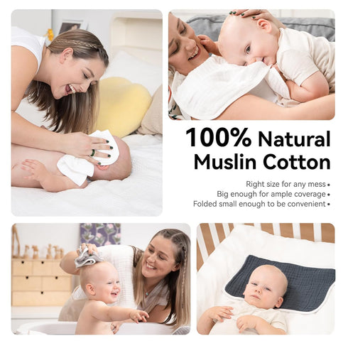 Synrroe Large Muslin Burp Cloths for Baby Girls and Boys, Pack of 10 Extra Absorbent 100% Cotton