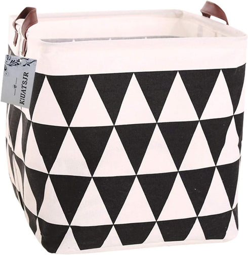 Square Canvas Toy Storage Bins, Collapsible Basket with Handle for Nursery Storage and Laundry