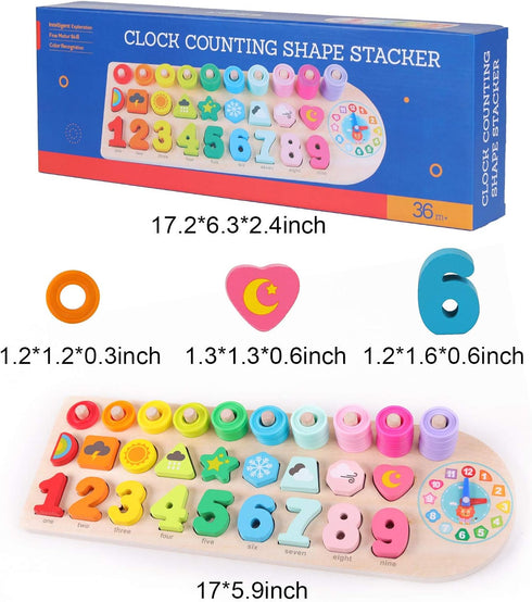 QZMTOY Preschool Educational Montessori Toys, Toddler Puzzles Number Shape Sorter for Kids Age 3-5