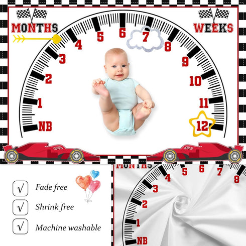 CSFOTO Racing Car Baby Monthly Milestone Blanket, Newborn Growth Record Prop for Baby Boy Photography, 60"x40"