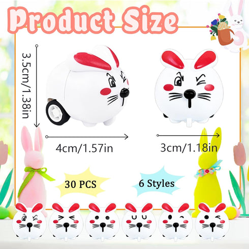 Kuihaazi 30 Pack Easter Pull Back Cars,Rabbit Toy Cars,Mini Bunny Toys for Kids,Easter Basket Stuffers,Easter Egg