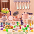 118Pcs Playset 2 Sets, Mini Play Kitchen Accessories for Kids, Pretend Cooking with Cookware, Tableware & Fruit