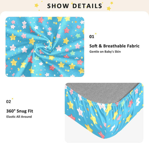 miaozhen 1 Pack 52x28 Cotton Baby Crib Sheets Soft Star Colorful Crib Mattress Sheet for Nursery sabanas para cuna