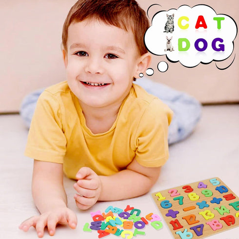 Rindion 2 Pack 3-5, Set Wooden Puzzles, Toddlers Alphabet Number Puzzles, ABC Learning Toys for Kids Ages Preschool