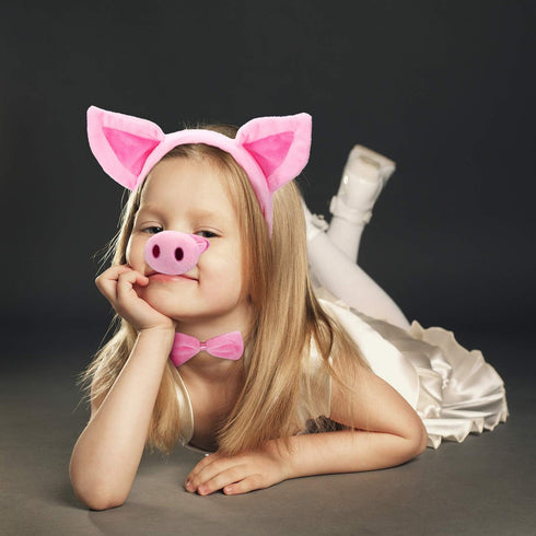 Norme Pig Costume Set - Ears, Nose, Tail, and Bow Tie, Pink Fancy Dress Kit Accessories for Kids