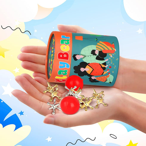 10 2 Jacks Game with Ball, Retro Vintage Jax Game for Kids and Adults, Classic Board Games with Metal Jacks & Red