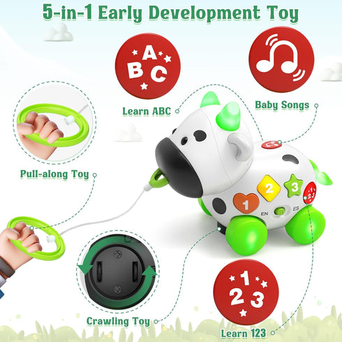 1+ 6-12-18 1 1-2, 1st Talkfun Musical Cow Toys for Year Old Boy Girl, Bilingual Baby Toy Month, One Year Old Boy Toys