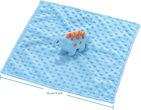 CREVENT Cozy Plush Baby Security Blanket Loveys | Blue Dinosaur with Minky Dot Front & Sherpa Backing for Boys