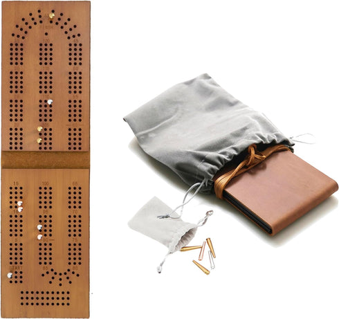 Jeereal (Bamboo|3 Travel Cribbage Board Game Leather & Solid Bambo-Wood Pocket Sized Tiny Card Game Board Tracks)