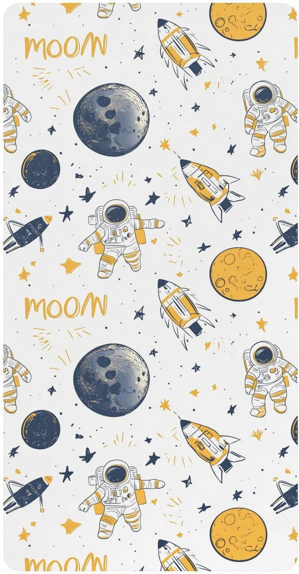 miaozhen Cotton Crib Sheets for Baby Boys Girls Soft Comfy Space Ship Moon