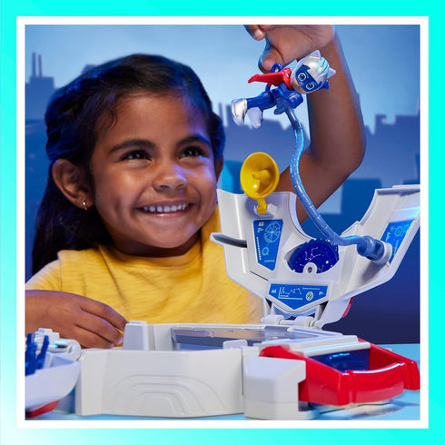 PJ Masks Power Heroes PJ Power Q Playset, Headquarters Set with Car and Figure, Superhero Toys for 3+
